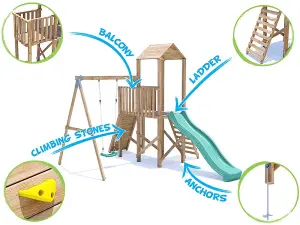 Dunster House Climbing Frame with One Swing & Slide FrontierFort High Platform