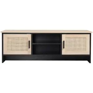 Black 2 Door TV Media Unit Wooden TV Stand Cabinet with 2 Tier Shelves W 120 cm