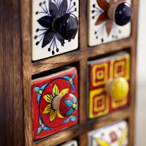 Hand Painted Multicoloured Ceramic 6 Drawer Chest