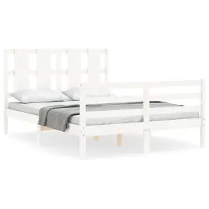 Berkfield Bed Frame with Headboard White Small Double Solid Wood