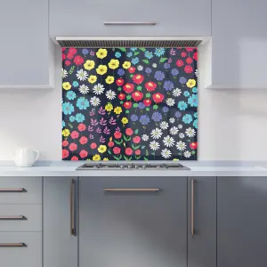 Multicoloured Flower Pattern Premium Glass Kitchen Splashback W900mm x H750mm