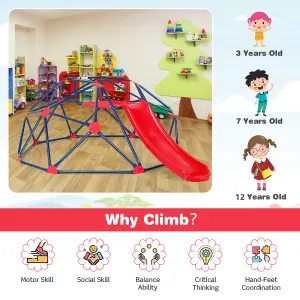 Costway Kids Climbing Dome & Play Set with Slide 180 KG Capacity Fabric Cushion 3-12 Years