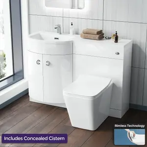 Nes Home Left Hand 1100mm Vanity Basin Unit White & Elora Back to Wall Toilet White