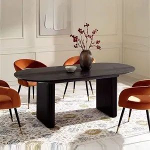 Maru Oval 6-8 Seater Extending Oak Pedestal Dining Table, Black Modern Wooden - Daals - Dining Tables