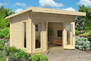 Barbados 3 70mm UK-Log Cabin, Wooden Garden Room, Timber Summerhouse, Home Office - L459 x W419 x H241.94 cm