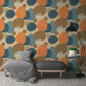 AS Creation Retro Geometric Circles Orange Wallpaper Blown Vinyl Paste The Wall