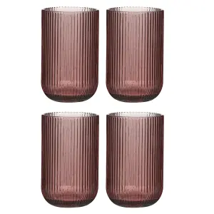 Set of 4 Vintage Luxury Pink Ribbed Tall Drinking Glass Whisky Glass Tumbers 420ml