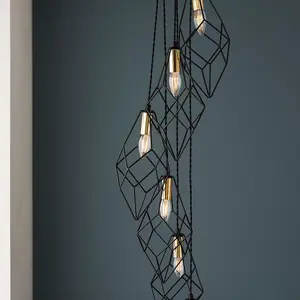 Luminosa Jaxon Plate Pendant Ceiling Lamp, Matt Black, Gold Effect Plate