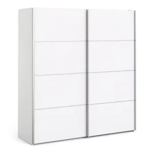 Verona Sliding Wardrobe 180cm in White with White Doors with 2 Shelves