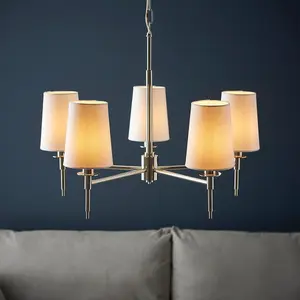 Luminosa Florence Multi Arm Shade Pendant Ceiling Lamp, Bright Nickel Plate, Vintage White Fabric