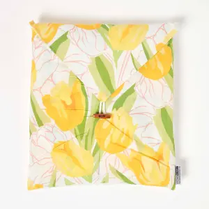 Homescapes Yellow Tulips Digitally Printed Cotton Duvet Cover Set, Super King