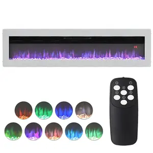 White Electric Fire Wall Mounted Wall Inset Fireplace 9 Flame Colors with Freestanding Legs 50 Inch