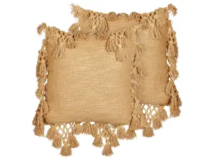 Set of 2 Cushions OLEARIA Cotton 45 x 45 cm Solid Sand Beige