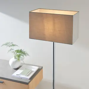 Floor Lamp Light Chrome & Grey Fabric 60W E27 Standing Base & Shade e10645