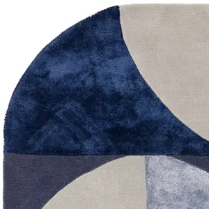 Indigo Abstract Wool Luxurious Modern Handmade Easy to Clean Geometric Dining Room Bedroom and Living Room Rug -160cm X 230cm