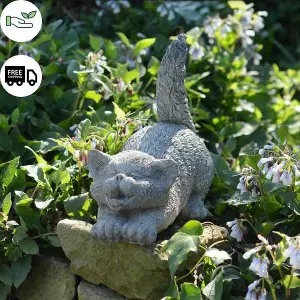 Stone Cast Tail Up Cat Sculpture