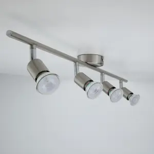 Brushed Steel 4 Bar GU10 Ceiling Spotlight