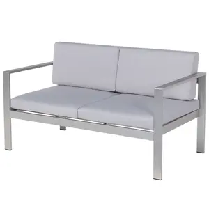 Garden Bench with Cushion SALERNO Metal Light Grey