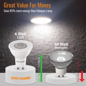 paul russells LED GU10 Light Bulb, 4W 380 Lumens, 50w Equivalent, 2700K Warm White, Ceiling Spotlights, Pack of 20