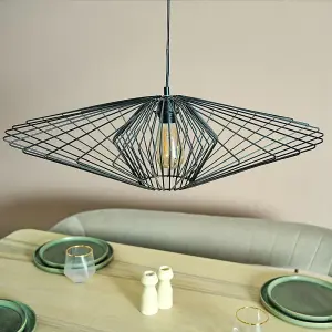 ValueLights Sinat Geometric Design Black Wire Basket Cage Ceiling Pendant Light Shade