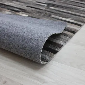 Grey Handmade , Luxurious , Modern , Cowhide Wasy to Clean Leather Striped Rug for Living Room, Bedroom - 120cm X 170cm