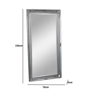 Melody Maison Large Ornate Silver Wall/Floor Mirror 158cm x 78cm