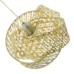 Designer Triple Ring Gold Pendant Light Shade with Small Clear Acrylic Beads