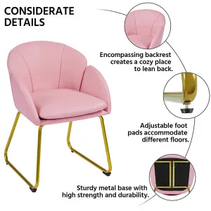 Yaheetech Simple Pink Flower Shape Faux Leather Armchair with Golden Metal Legs