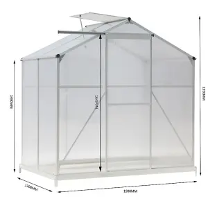 Polycarbonate Greenhouse Aluminium Framed Walk In Garden Green House with Base Foundation,Silver 6x4 ft