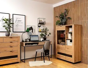 Industrial Console Dressing Table 1 Drawer Metal & Oak Effect Rustic Loft Gamla