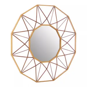 Interiors by Premier Geometric Style Wall Mirror, Luxurious Antique Gold Finish Accent Mirror, Round Copper Decorative Mirror