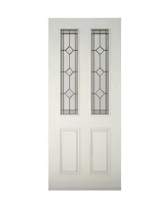 4 panel Diamond bevel Leaded Glazed White Wooden External Panel Front door, (H)1981mm (W)838mm