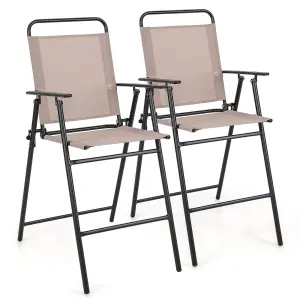 Costway Set of 2 Outdoor Folding Bar Chair Patio Furniture Chair Set W/ Fabric Backrest