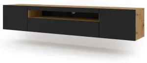 Modern Oak Artisan Black Aura TV Cabinet with LED Lighting (W)200cm (H)42cm (D)37cm - Spacious & Stylish