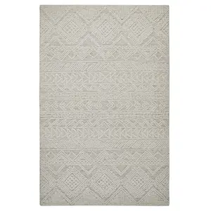 Handmade Modern Easy to Clean Beige Ivory Wool Geometric Living Room Bedroom Rug-200cm X 285cm