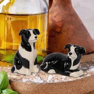 Salt & Pepper Set Collie Dog Shape Shaker Pots Animal Theme Ceramic Novelty Gift