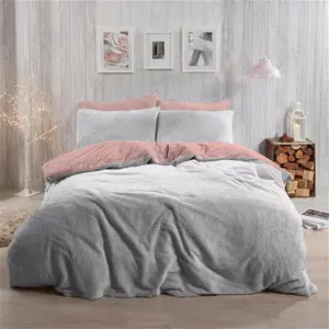 Brentfords Teddy Fleece Reversible Duvet Cover Set, Blush Pink/Grey - Single