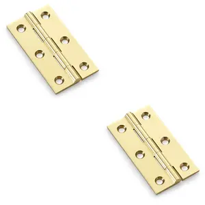 2 PACK - PAIR Solid Brass Cabinet Butt Hinge - 64mm - Polished Brass Premium Cupboard