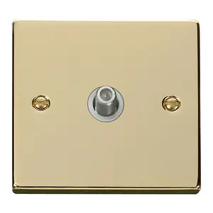 Polished Brass Satellite Socket 1 Gang - White Trim - SE Home