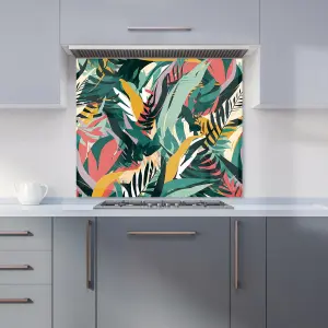 Coloured Tropical Leaves Premium Glass Kitchen Splashback W700mm x H750mm