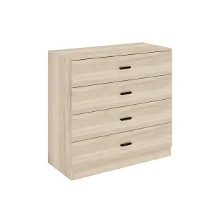 URBNLIVING Height 73cm 4 Drawer Wooden Bedroom Chest Cabinet Modern Oak Carcass and Oak Drawers Wide Storage Cupboard Closet