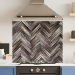 Toughened 6mm Glass Kitchen Splashback 90 x 65cm Herringbone Wood - Polished  Heat Resistant Back Splash for Cookers Hob