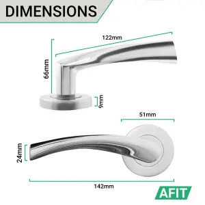 AFIT Chrome Internal Door Handle - 4 Pairs Polished Chrome Lever on Rose Round Handles - Novi Range