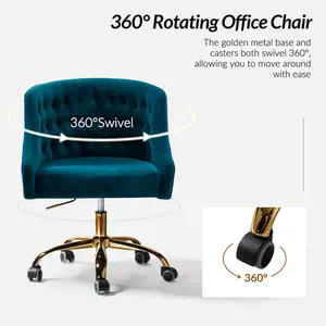 Mid-Back Executive Velvet Swivel Office Chair With High Density Foam Teal