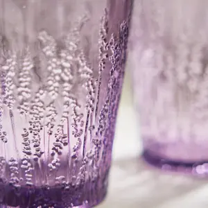 Set of 4 Vintage Luxury Lavender Embossed Drinking Glass Tumblers