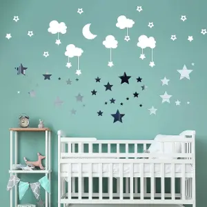 Walplus Combo Kids - Baby White Sky With Stars Mirror Art Wall Sticker PVC