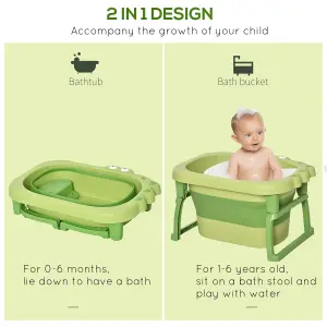 HOMCOM Foldable Baby Bathtub for Newborns Infants Toddlers w/ Stool - Green