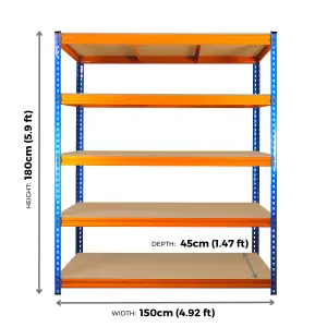 2 Bays of 5 Tier ULTRA HEAVY DUTY Storage Racking 1800h x 1500w x 450d mm 350kg