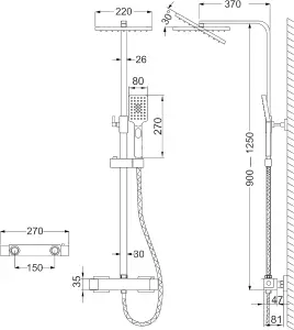 Matt Black Thermostatic Mixer Shower Set Square Black Twin Head Exposed Valve 220mm