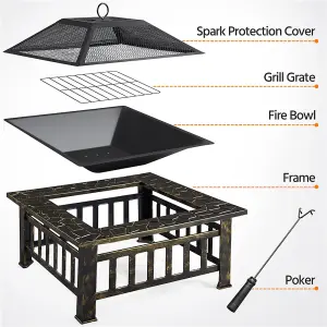 Yaheetech Metal Square Fire Pit with Cover Outdoor - Bronxe